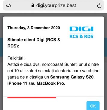 CERT-RO avertizează: Clienţii DIGI sunt păcăliţi cu concursuri fake