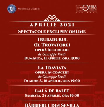 Stagiune online, în programul Operei Naționale București din luna aprilie