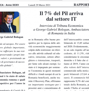 Interviul ambasadorului României în Italia pentru un cotidian economic local: Chiar și în contextul pandemiei, Italia a continuat să fie a doilea partener comercial al României