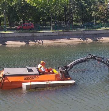FOTO Râul Dâmboviţa, curățat de vegetația dezvoltată în exces