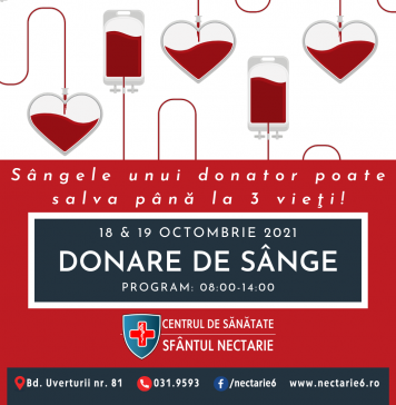 Campanie de donare de sânge, în Sectorul 6, la Centrul ”Sfântul Nectarie”