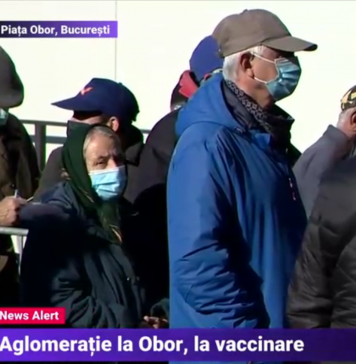 Vaccin la Piața Obor. Coada formată este atât de mare, încât înconjoară centrul pe mai multe rânduri