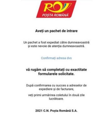 Atacuri informatice care utilizează identitatea Poștei Române. Cum arată un SMS de tip #scam – FOTO