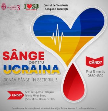 „Sânge pentru Ucraina”. Mâine începe o campanie de donare de sânge inițiată de Primăria Sectorului 3