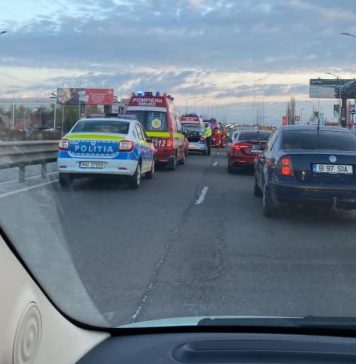 Accident cu şapte maşini la ieşirea din Bucureşti. Trei persoane au fost rănite