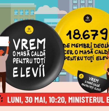 Protest cu farfurii și polonice în fața Ministerului Educației. „150.000 de copii nu au ce mânca”