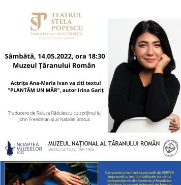 Teatrul Stela Popescu, spectacol-lectură la Noaptea Muzeelor, pe 14 mai