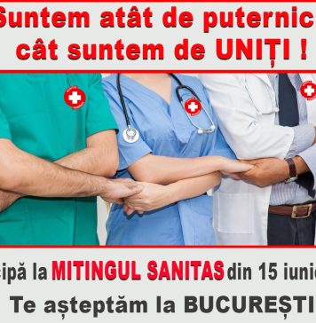 SANITAS, miting cu peste 10.000 de participanţi, în Capitală. Revendicările sindicaliştilor