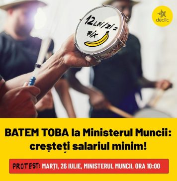 Protest Declic la Ministerul Muncii: Creşteţi salariul minim la un nivel decent, nu cu praful de pe tobă