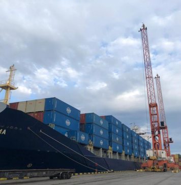 First container ship, loaded in Batumi sea port, to leave for Constanta Port, as regular line