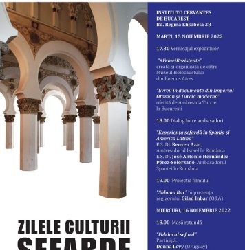 Zilele Culturii Sefarde la Bucureşti, între 15 şi 16 noiembrie, la Institutul Cervantes