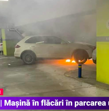 VIDEO/ O mașină Porsche a luat foc în parcarea unui mall din București