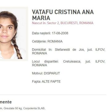Alertă pentru un copil dispărut. O minoră de 14 ani, din Ștefăneștii de Jos, e căutată de poliţişti