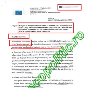 ”Realitatea” de la București contrazisă de Bruxelles – doar 67% rată de absorbție a Fondurilor EU. Comisia Europeană cere întâlnire cu Boloș