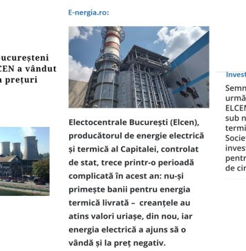 ELCEN susține că are nevoie de investiţii de peste 500 milioane de euro pentru a funcţiona în continuare