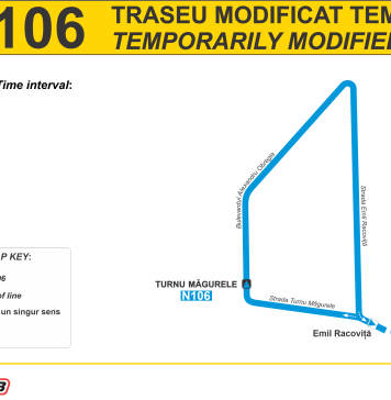 Linia N106 va circula temporar pe un traseu modificat
