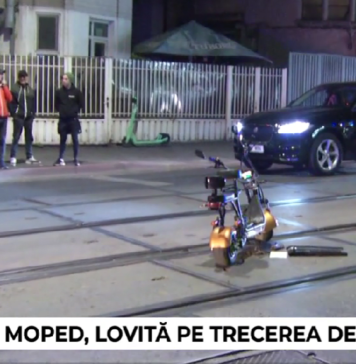 Tânără beată, lovită pe trecere în timp ce traversa strada pe moped, în București