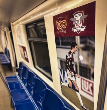 FOTO/ Garnitură de metrou, cu imagini din istoria FC Rapid, la 100 de ani de la înființarea clubului