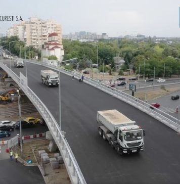 VIDEO/ Opt autoutilitare de mare tonaj au urcat astăzi în diferite puncte ale Pasajului Ghica pentru realizarea testelor statice