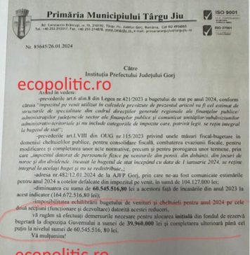 DOCUMENTUL care face lumină în scandalul obținerii celor 40 milioane de lei pentru Tg-Jiu din fondul de rezervă al Guvernului: Primarul Romanescu îl ruga pe prefectul Iulian Popescu să facă demersurile