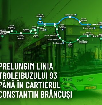 Începând de duminică, linia de troleibuze 93 va fi prelungită până în cartierul Constantin Brâncuși