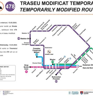 Temporar, autobuzele liniei 478 vor circula pe strada Stelelor