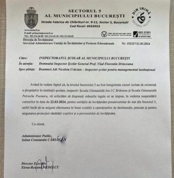 Primarul Sectorului 5, Cristian Popescu Piedone, a cerut suspendarea cursurilor în instituțiile de învățământ din sector în data de 25 martie 2024, pentru dezinsecție în şcoli