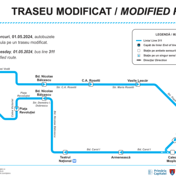 De la 1 mai, linia 311 va fi prelungită la „Sala Palatului”