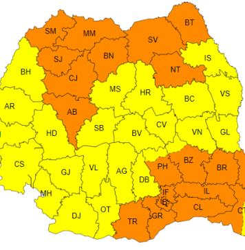 ANM: Cod portocaliu de vijelii și vânt puternic. În toată țara vântul va sufla cu până la 120 km/oră