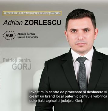 Adrian Zorlescu, candidatul AUR la Președinția CJ Gorj: Ne propunem să creăm un brand puternic pentru județul Gorj, care să reflecte calitatea și diversitatea produselor noastre agricole