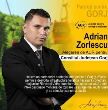 Adrian Zorlescu, candidatul AUR la Președinția CJ Gorj: Inițiem un parteneriat strategic între județele Gorj și Vâlcea pentru a dezvolta infrastructura turistică necesară conectării stațiunilor Rânca și Vidra