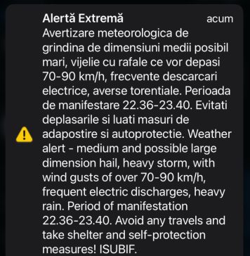 ULTIMA ORĂ/ Mesaj RO-ALERT de vreme severă pentru locuitorii din București și Ilfov