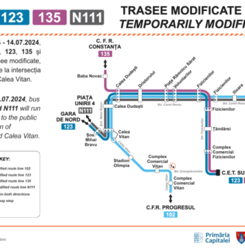 Liniile 102, 123, 135 și N111, deviate în perioada 12-14 iulie de pe Bd. Energeticienilor