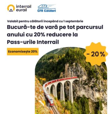 CFR Călători: Reduceri de 20% la Pass-urile Interrail, în perioada 4 – 18 iulie