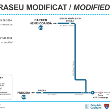 De miercuri, traseul liniei 343 va fi modificat