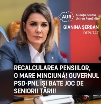 Gianina Șerban (AUR): Recalcularea pensiilor, o mare minciună! Guvernul PSD-PNL își bate joc de seniorii țării!