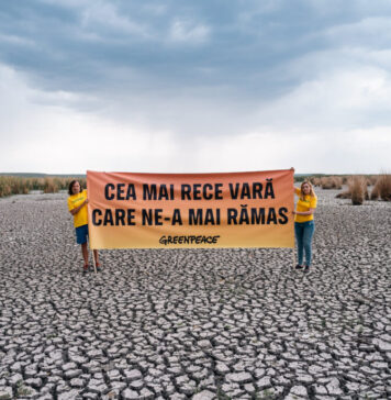 „Cea mai rece vară care ne-a rămas” – Protest Greenpeace în albia secată a Parcului Natural Comana