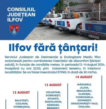 Începe prima acțiune de dezinsecție terestră din luna august, anunță CJ Ilfov