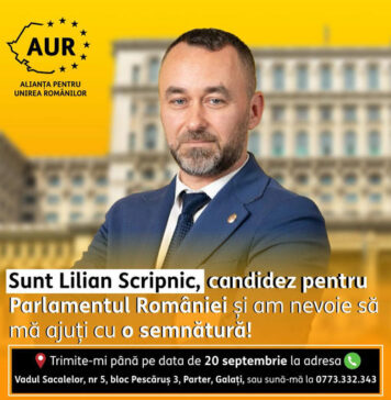 Lilian Scripnic (AUR), mesaj pentru gălățeni: Vă îndemn să vă alăturați luptei pentru orașul și țara noastră, semnând pentru susținerea candidaturii mele și ieșind la vot