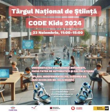 40 de copii din România şi Republica Moldova cu vârste între 10 şi 15 ani îşi vor prezenta pe 23 noiembrie proiectele de robotică în cadrul Târgului Naţional de Ştiinţă „CODE Kids” 2024