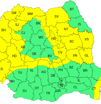 Atenționare Cod Galben de vânt puternic pentru 30 de județe și București, până joi seara