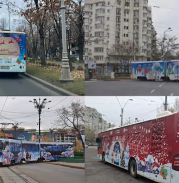 Tramvaie, autobuze şi staţii de transport public din București, decorate festiv cu ocazia sărbătorilor de iarnă