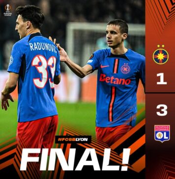 FCSB, învinsă de Olympique Lyon cu 3-1, în optimile Europa League