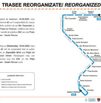 Pentru efectuarea lucrărilor la calea de rulare, linia 42 se suspendă. Va fi reînființată linia 642