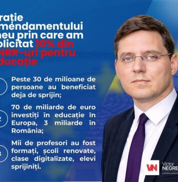 Victor Negrescu: Am propus și am obținut ca 10% din planurile de redresare ale fiecărei țări europene să meargă direct către educație. Nu a fost ușor
