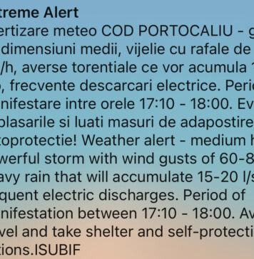 Mesaj RO-Alert emis în București: Cod portocaliu de grindină, vijelii și ploi torențiale