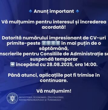 Ministerul Economiei suspendă joi înscrierile pentru selecțiile în companiile de stat, ca urmare a numărului impresionant de aplicații – peste 2.000