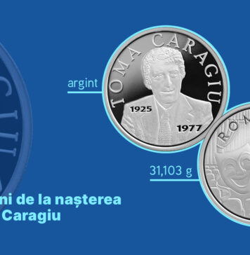 BNR lansează luni o monedă din argint cu tema 100 de ani de la nașterea lui Toma Caragiu