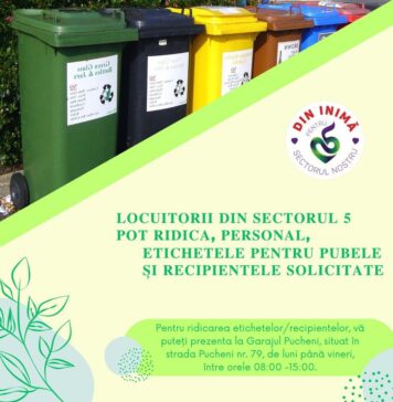 Locuitorii Sectorului 5 își pot ridica personal etichetele și recipientele pentru pubele