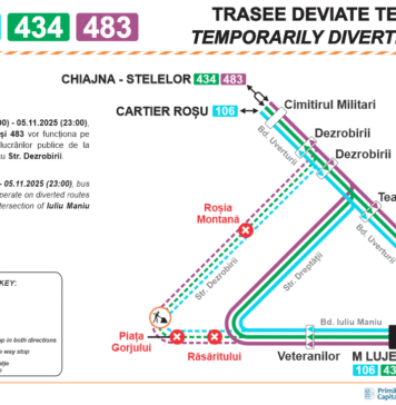 Autobuzele liniilor 106, 434 și 483, deviate în primele trei zile ale săptămânii viitoare